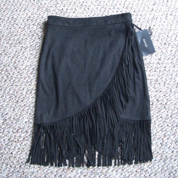 COPY - Zara black faux suede wrap skirt w/fringe XS new - Picture 2 of 8